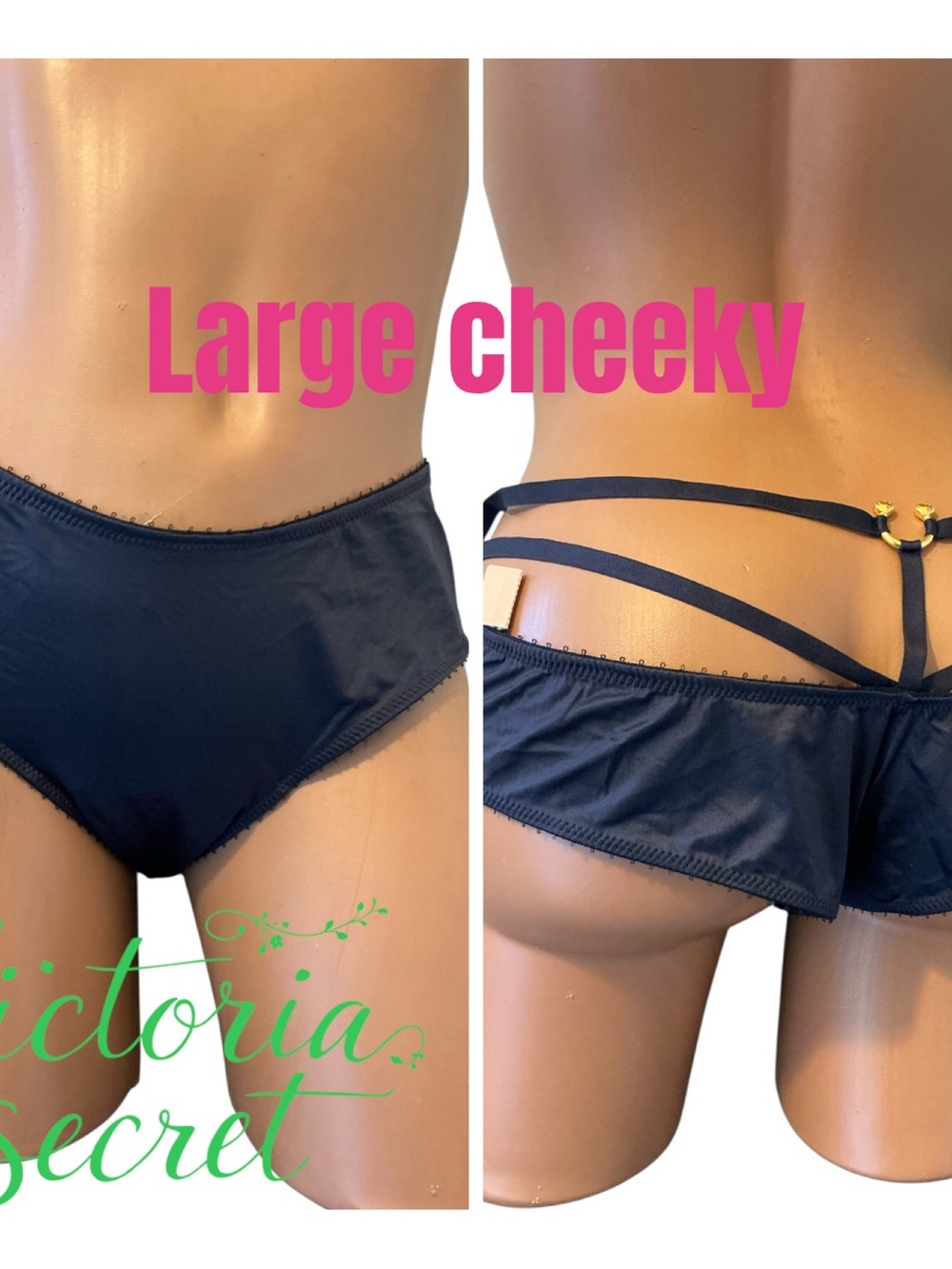 Victoria's Secret Black Large Cheeky Strappy Bikini Bottom